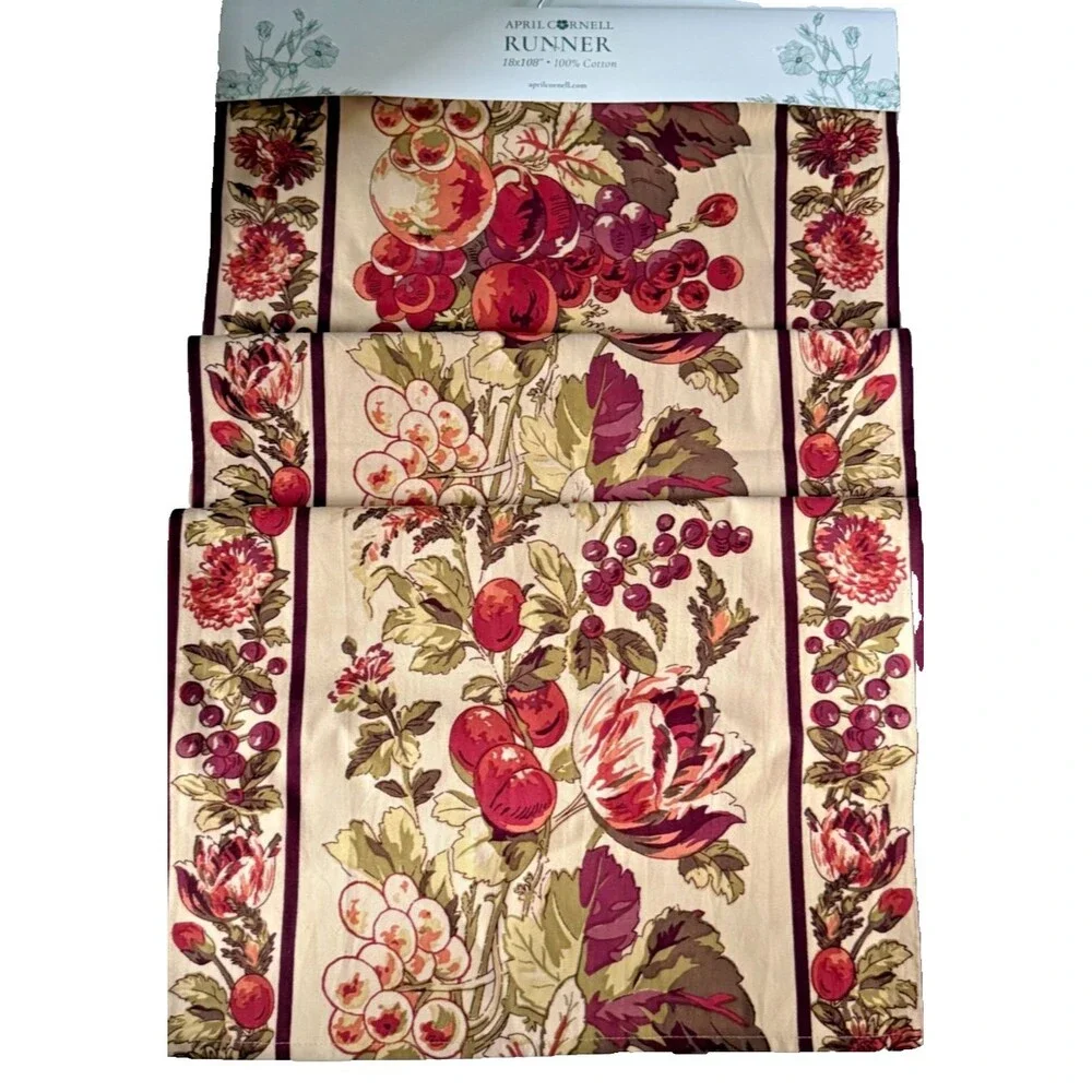 April Cornell Bountiful Harvest Table Runner 18x108 Floral French Country Garden